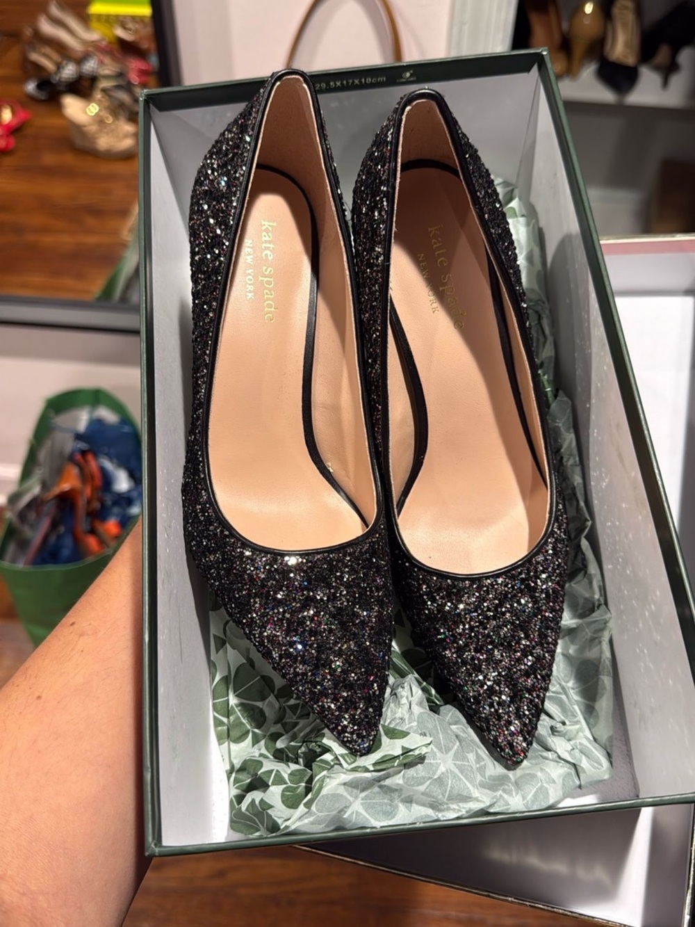 kate spade Black Multicolor Glitter Pointed-Toe Pumps